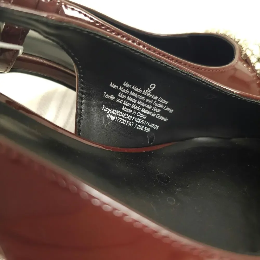 A New Day Kitten Heels Womens 9 Red Patent Slingback Rhinestone Pointed Toe